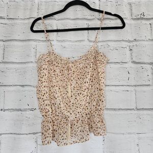 Nectar Clothing Women's Cream Floral Spaghetti Strap Boho Peplum Top Size Small